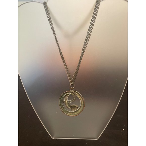 Coiled Snake Silvertone Double Strand Necklace Crystal Head 16 Inches Adjustable - Picture 4 of 8